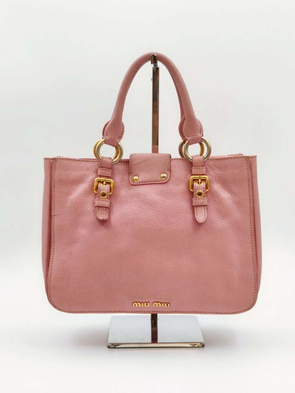 Miu Miu Pink Vitello Leather Satchel Top Handle Bag Gold Hardware - Picture 2 of 15